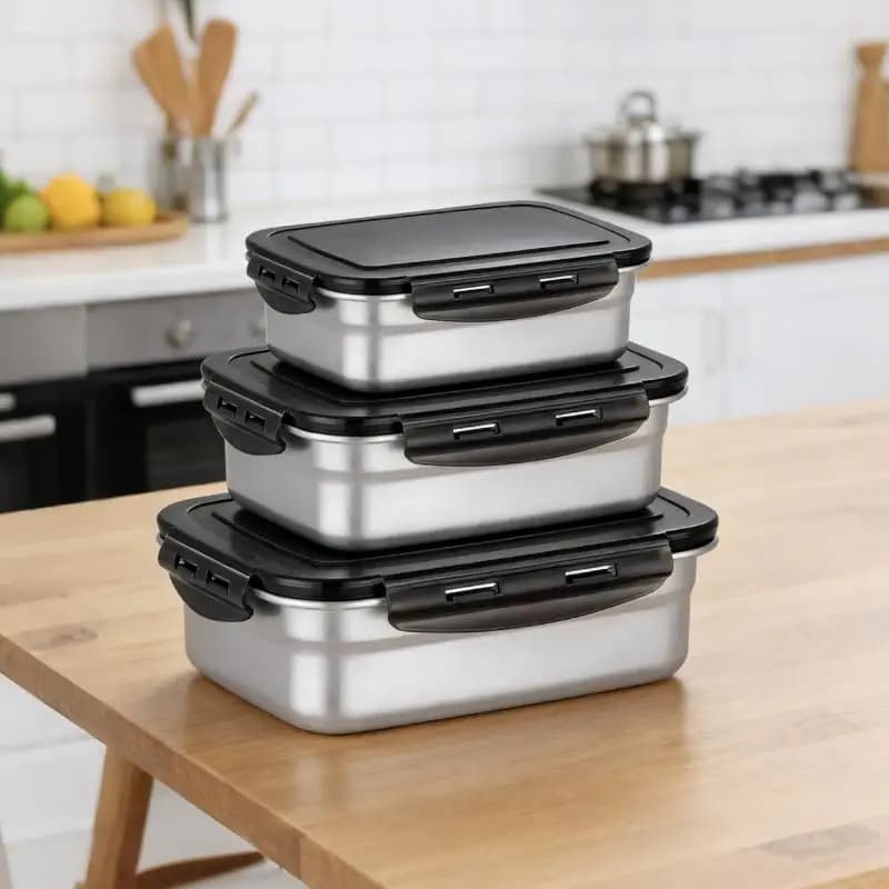 Contenitore per Alimenti in Acciaio Inox SU, Scatola per Mantenere la Freschezza con Coperchio Sigillato, Contenitore per Pranzo, Preparazione Pasti, Conservazione in Frigorifero, Set da Cucina, Ciotola Quadrata