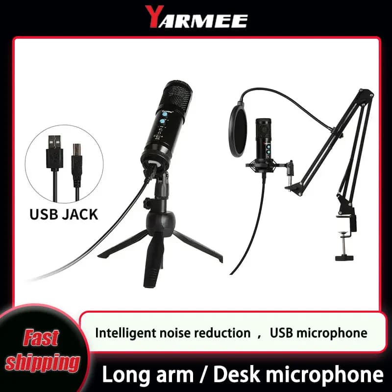 YARMEE Microfono a condensatore USB Altoparlante a braccio lungo Microfono professionale con supporto per computer portatile Registrazione in studio Gaming Youtube