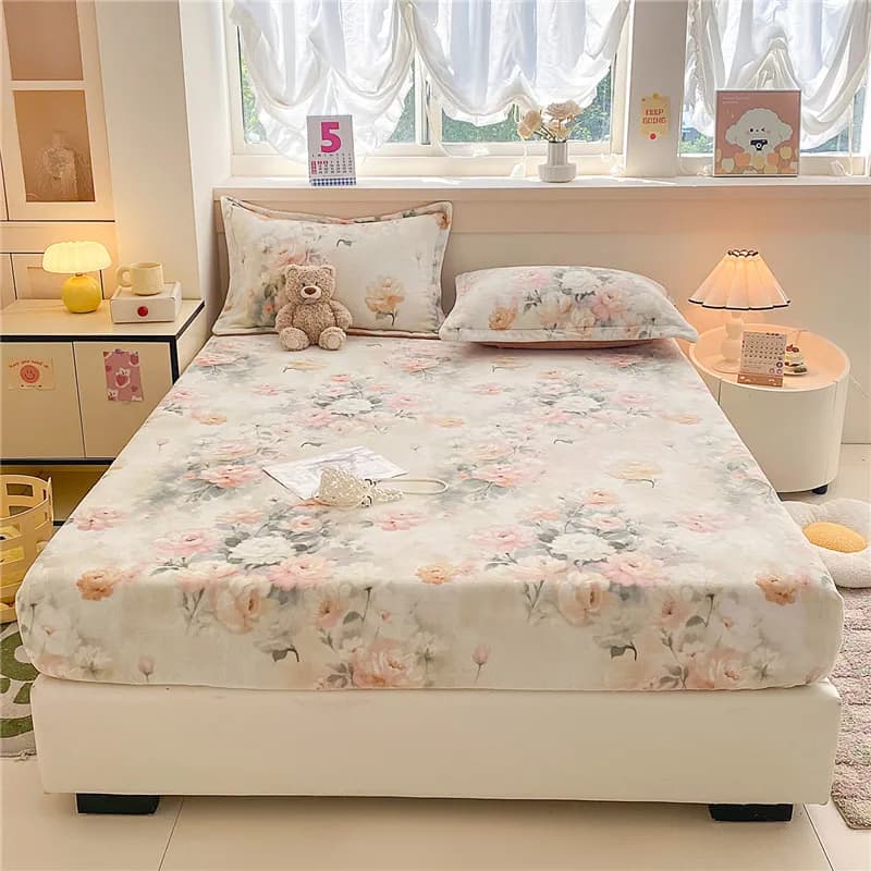 Lenzuolo invernale Lenzuolo con angoli stile floreale Biancheria da letto antiscivolo Copriletto delicato sulla pelle Lenzuolo singolo/queen/king size (senza federa)