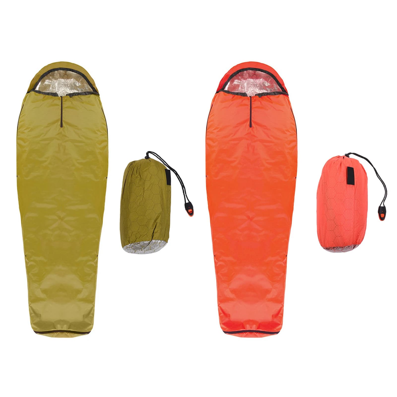 Reflective thermal sleeping bag for outdoors, light and portable camping liner, windproof hood survival equipment, reusable for hiking