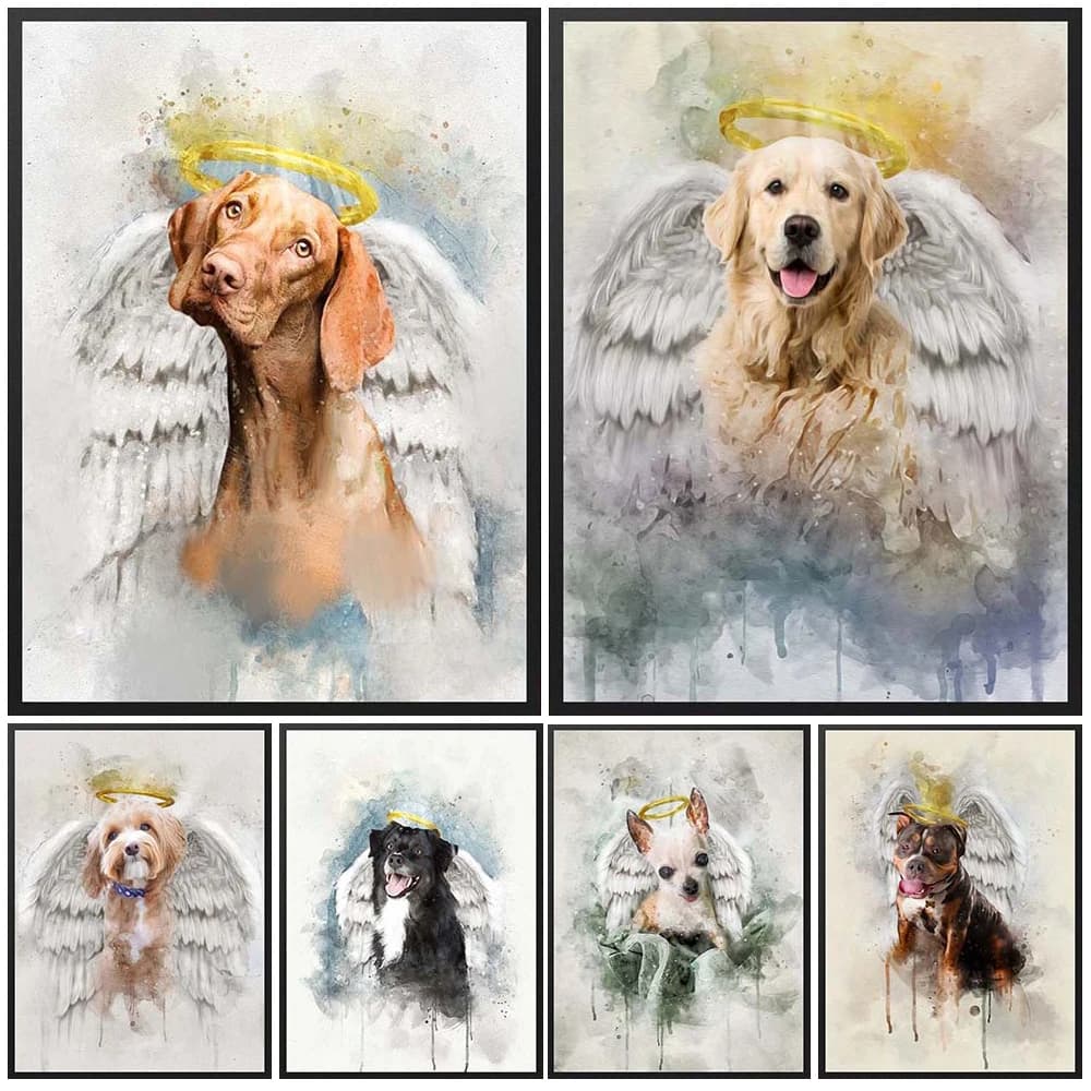 Personalizzato Pet Memorial ritratto Angel Wing Dog Cat Poster Wall Art Canvas Painting immagini a parete per soggiorno Decor Unframed