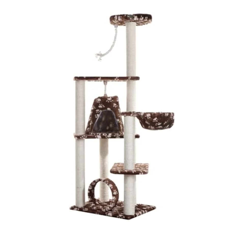 Tiragraffi per Gatti Modello Saddle Brown con Impronta di Zampa Bianca per Uso Domestico, in Legno e Feltro Durevoli, Design Elegante e Resistente ai Graffi