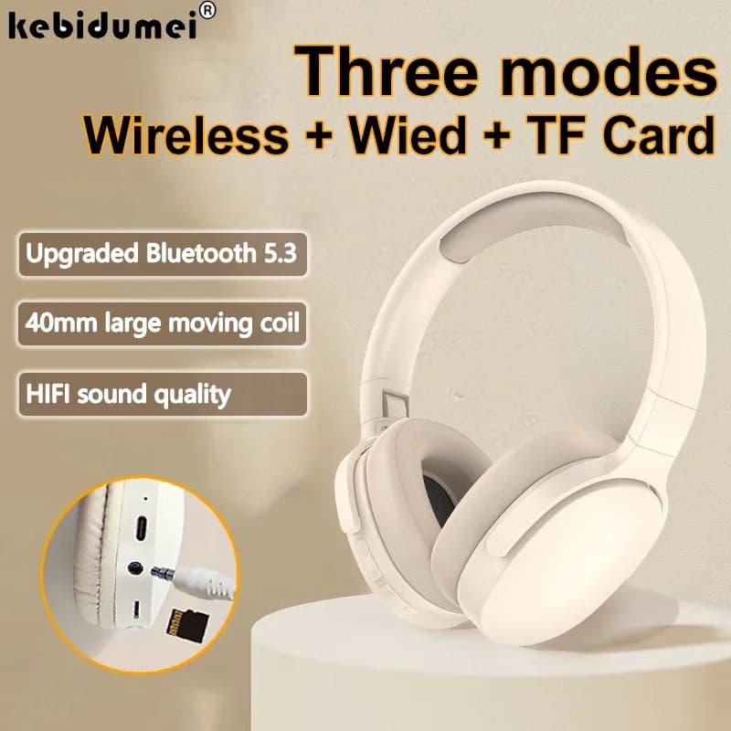 Bluetooth Headphones 5.3 Wireless Tri-Mode Headphones + Wied + TF Foldable Gaming Headphones HiFi with Noise Reduction for Xiaomi