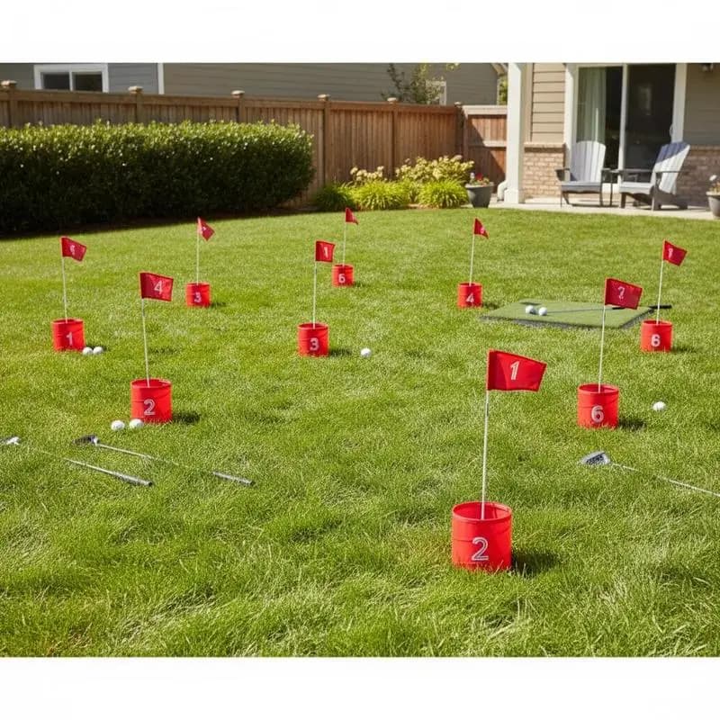 Golf Chipping Mat 6 x 4 Feet For Backyard Party Camping, Portable 9-Hole Practice Set Family Competition Outdoor Leisure Sport Case Included Synthetic Grass Material Kids Adults Training Kit