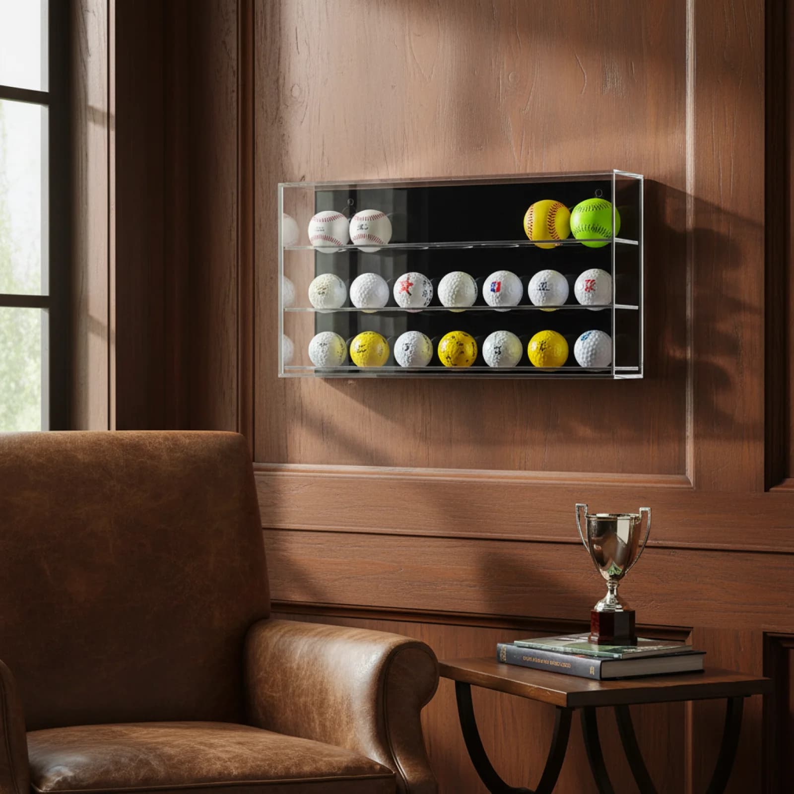 Espositore Trasparente per Palline da Golf, Vetrina da Parete o da Tavolo per Conservazione Palline da Golf, Accessori per Golf