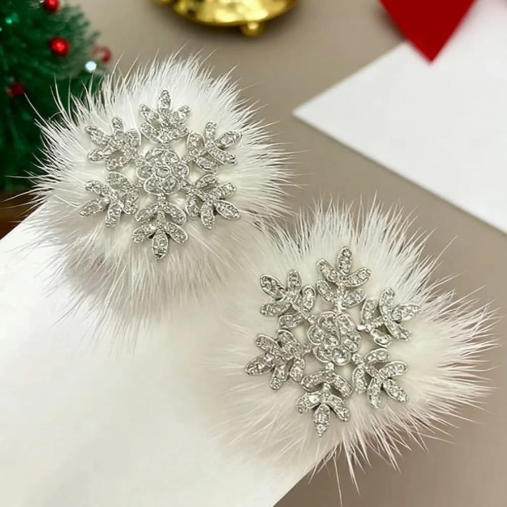 2 pieces of Christmas pearls rhinestone snowflake hair clip for girls duck beak clip side clip accessory for jewelry glitter shiny gift