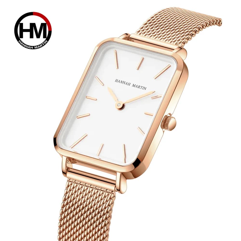 Hannah Martin 1241 Light Luxury Retro Square Plate Waterproof Women Watch Simple Waterproof Steel Strip Business Watch for Woman
