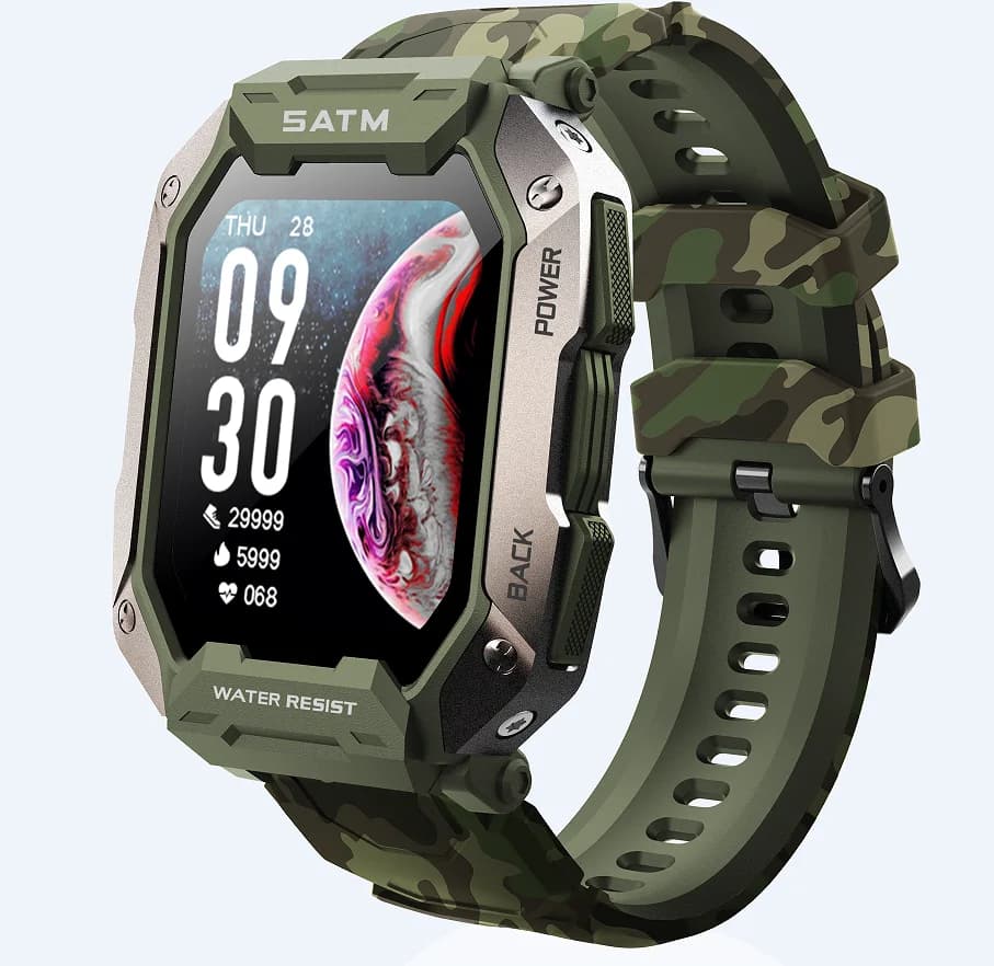 LIGE Smartwatch Militare da Uomo Verde Carbonio Ultra Resistente per Esterni 5ATM Impermeabile Orologio Sportivo con Monitoraggio Frequenza Cardiaca e Ossigeno nel Sangue