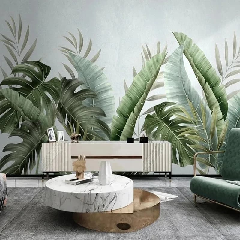 Map of Nordic Parades Hand-painted with Pastoral Tropical Leaves, Living Walls, TV Background, Home Decoration