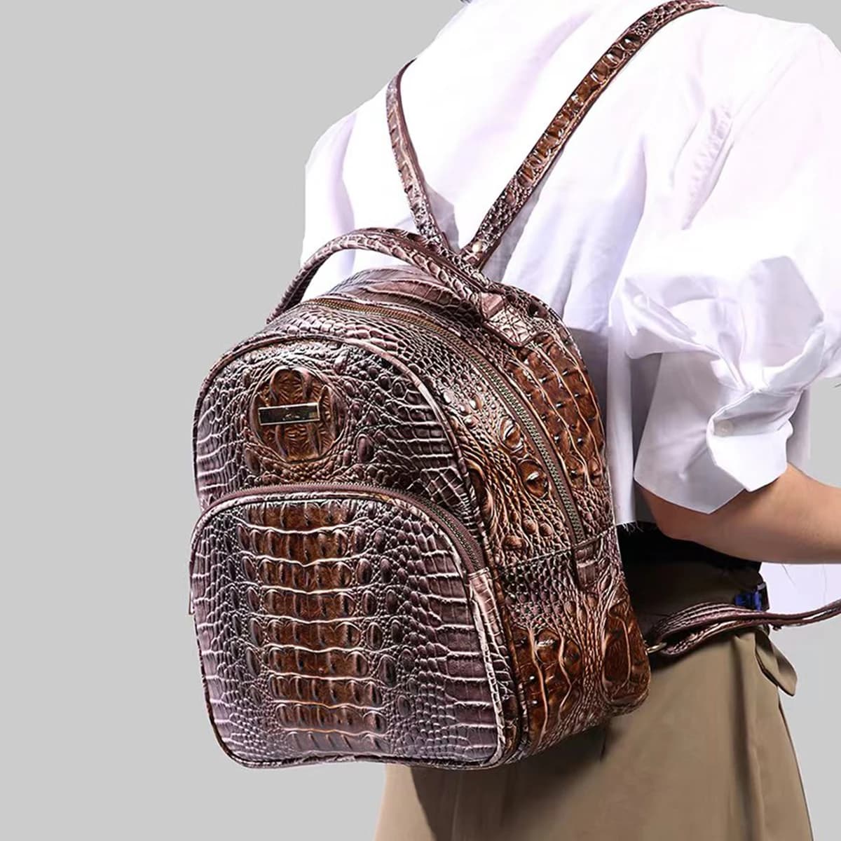 Zaino di lusso con motivo coccodrillo Zaino da viaggio vintage Zaino classico per scuola preppy