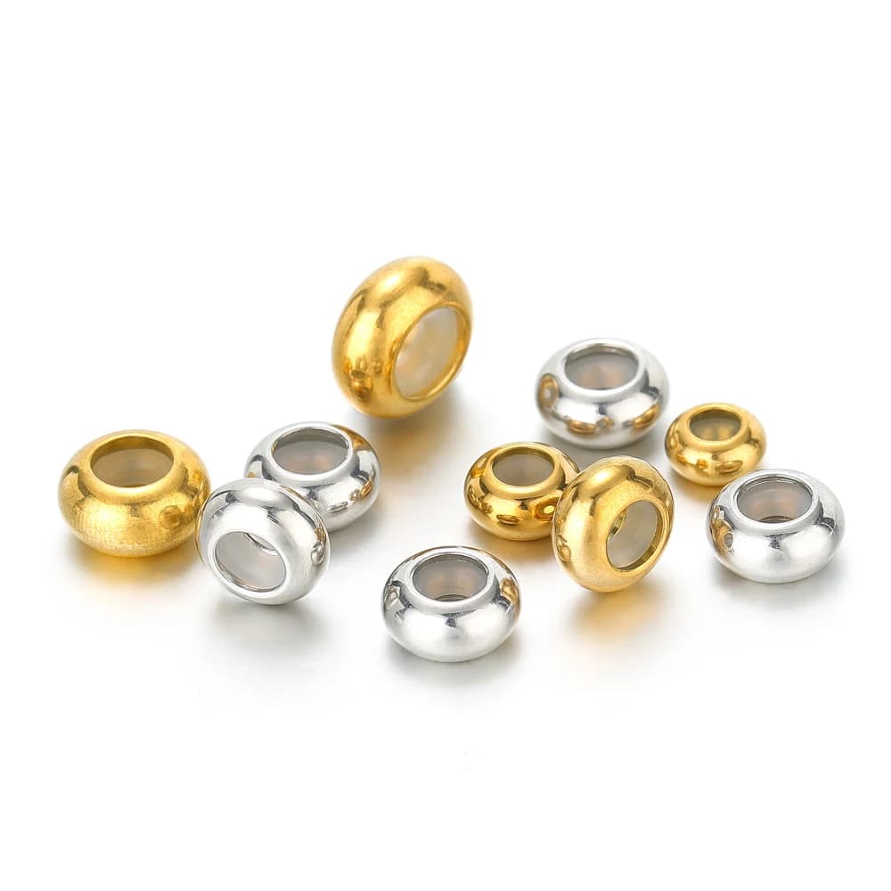 20 pezzi di perline di regolazione in oro in acciaio inossidabile, perline distanziatrici con tappo per anello in silicone antiscivolo per la creazione di gioielli, forniture per braccialetti