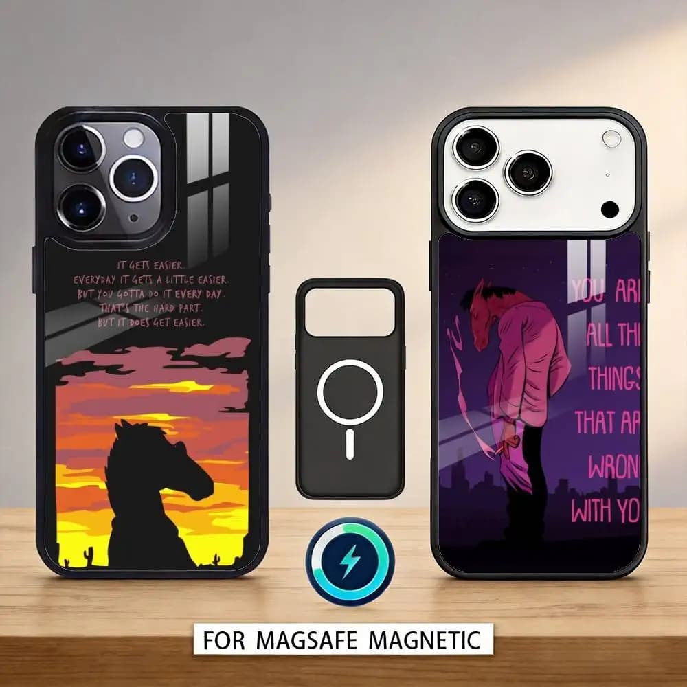 Divertente custodia per telefono B-Bojack H-Horseman per iPhone 17, 16, 15, 14, 13, 12, Pro, Max, magnetica per ricarica wireless Magsafe