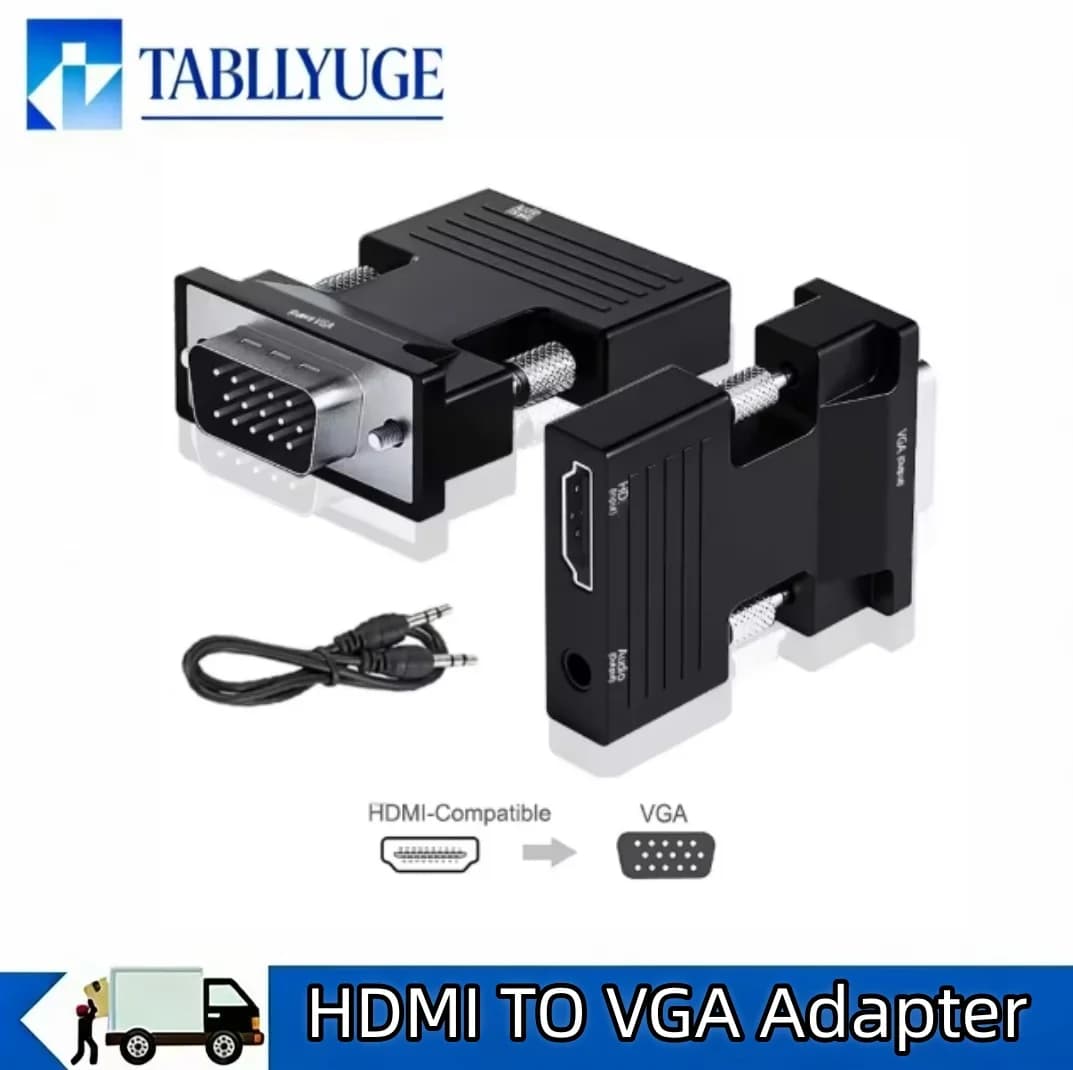 Convertitore compatibile HDMI da femmina a VGA maschio con cavo audio da 3,5 mm per monitor PS4, proiettore, PC, laptop, adattatore da 1080P HD a VGA