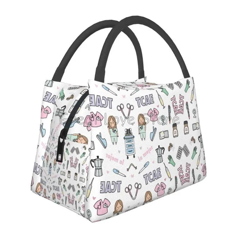 Borsa termica per il pranzo con stampa di medici e infermiere Borsa termica portatile isolata da donna per borse da pranzo riutilizzabili imballate da lavoro da picnic
