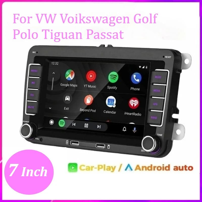 Autoradio 7 Pollici 2 Din HD con RDS, Airplay, CarPlay, Android Auto, Stereo Audio per Volkswagen/Seat/Skoda/Passat/Golf/Polo