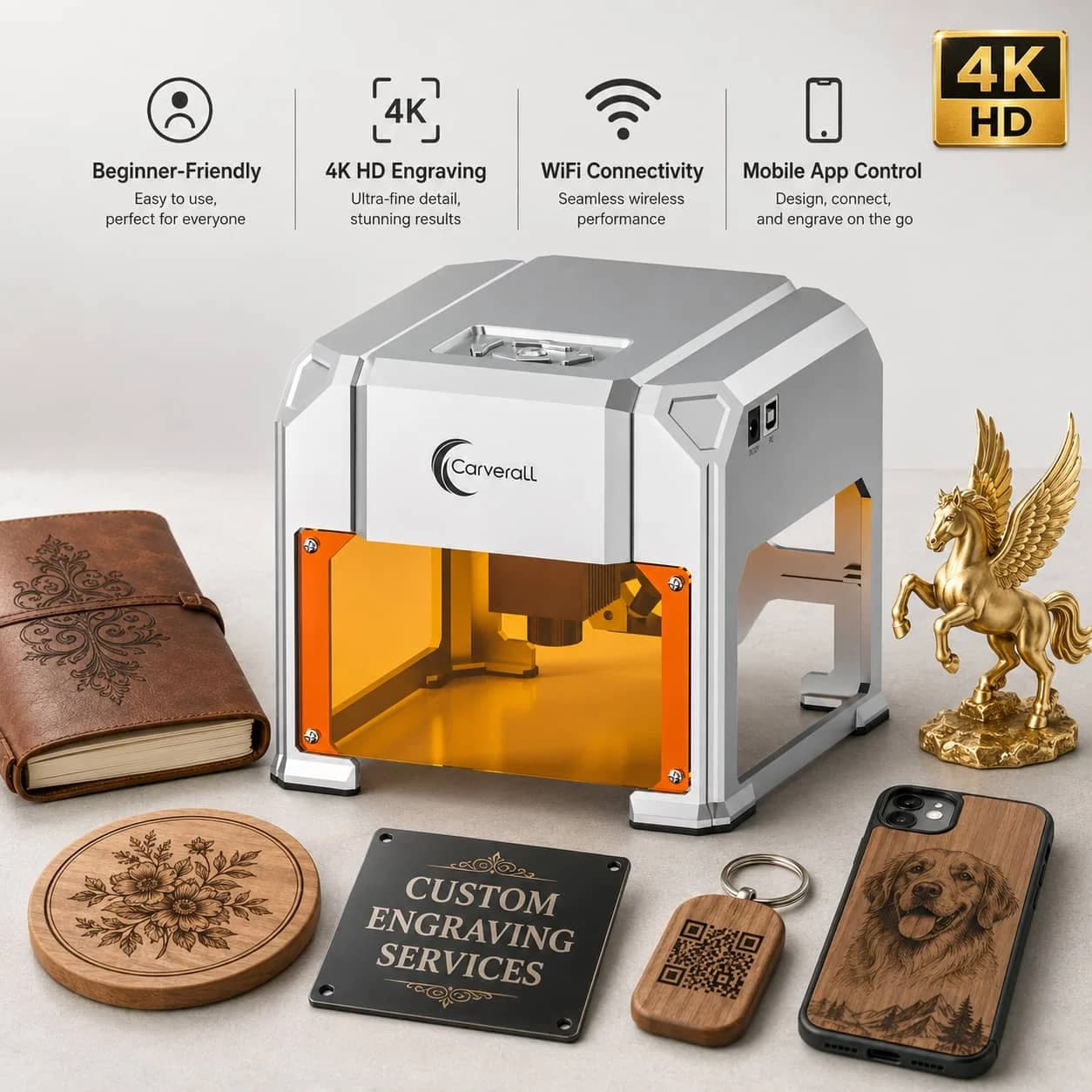 Table Laser Engraving Machine with WiFi and USB, 3W/5W/10W Optional, High Precision, for Cutting and Engraving Wood and Leather