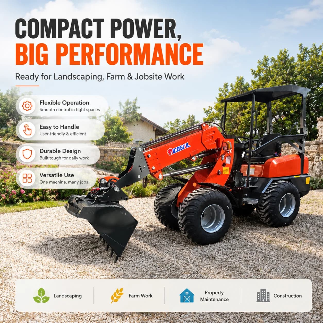 Custom CE Euro 5 Compact Telescopic Loader for Construction Farm Material Transport and Earthmoving Applications