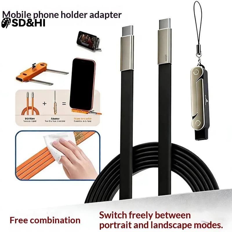240W 2-in-1 USB C To Type C Fast Charging Foldable Bracket Data Cable For Phone Detachable Cables Type C Adapter