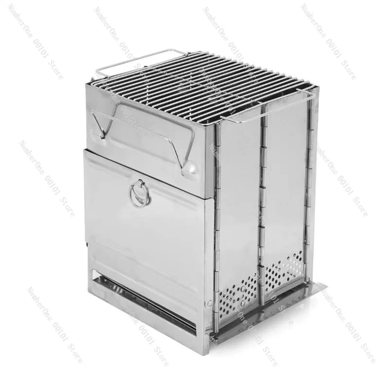 Griglia per Barbecue Portatile Ultra-leggera Pieghevole in Acciaio Inox, Griglia a Carbone e Legna, Stufa da Campeggio, Compatta