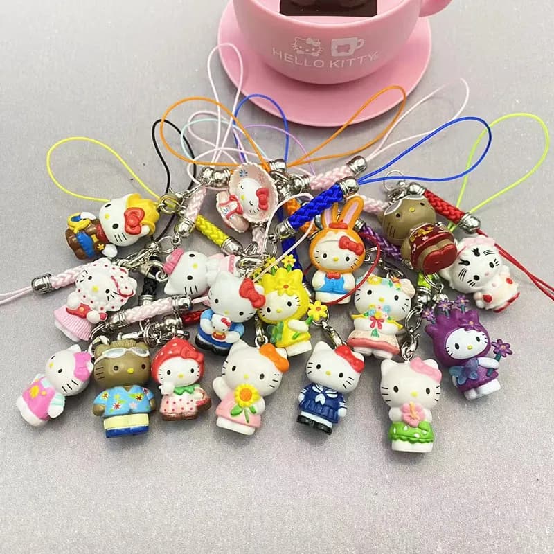 1 pezzo Kawaii Holle Kitty ciondolo per telefono cellulare cordino carino custodia per smartphone portachiavi decorazione borsa da donna chiave per auto corda appesa