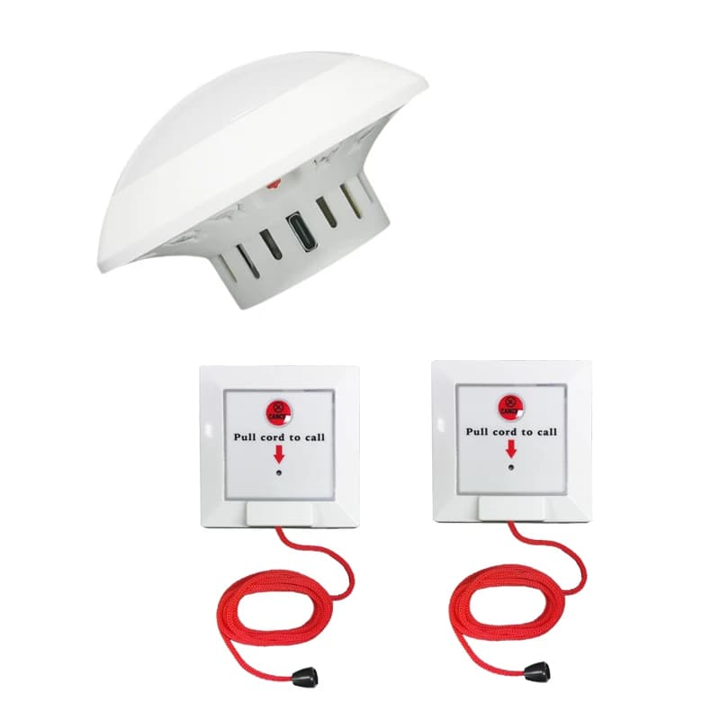 Ycall Cercapersone wireless per badante Allarme Sirena stroboscopica Sistema di chiamata Tirare la corda Pulsante campanello impermeabile per la sicurezza domestica Paziente anziano