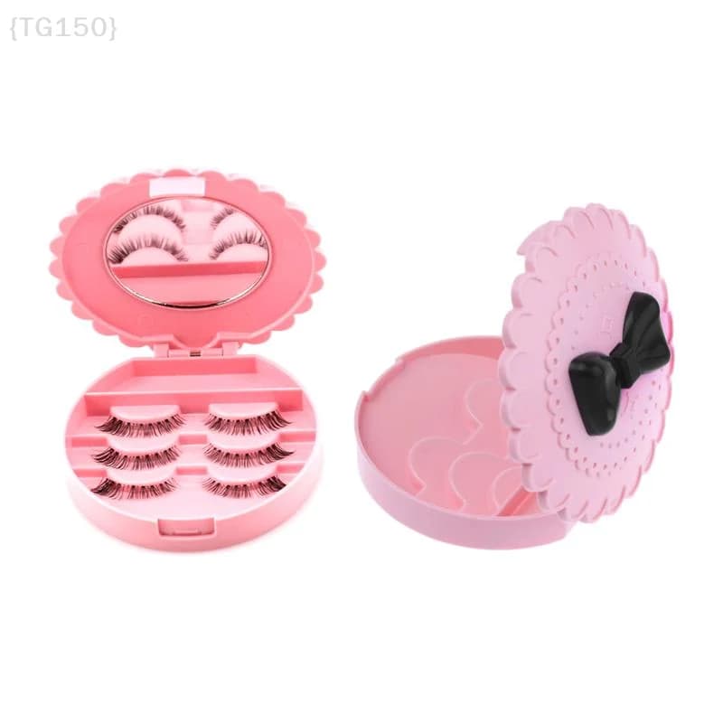 【TG150】Scatola porta ciglia finte rosa con fiocco e specchio - Espositore organizer per trucchi e cosmetici, regalo per donna【WT】