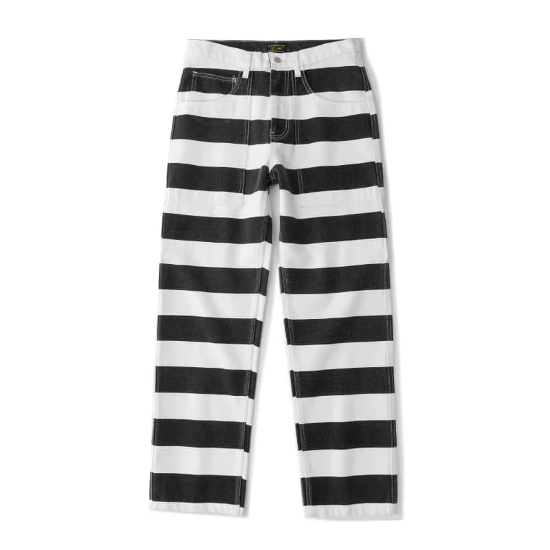 Pantaloni da lavoro a righe pesanti in cotone 100% da 16 once - Pantaloni da moto Rock & Roll in tela spessa / Jeans da pilota Amekaji OKONKWO