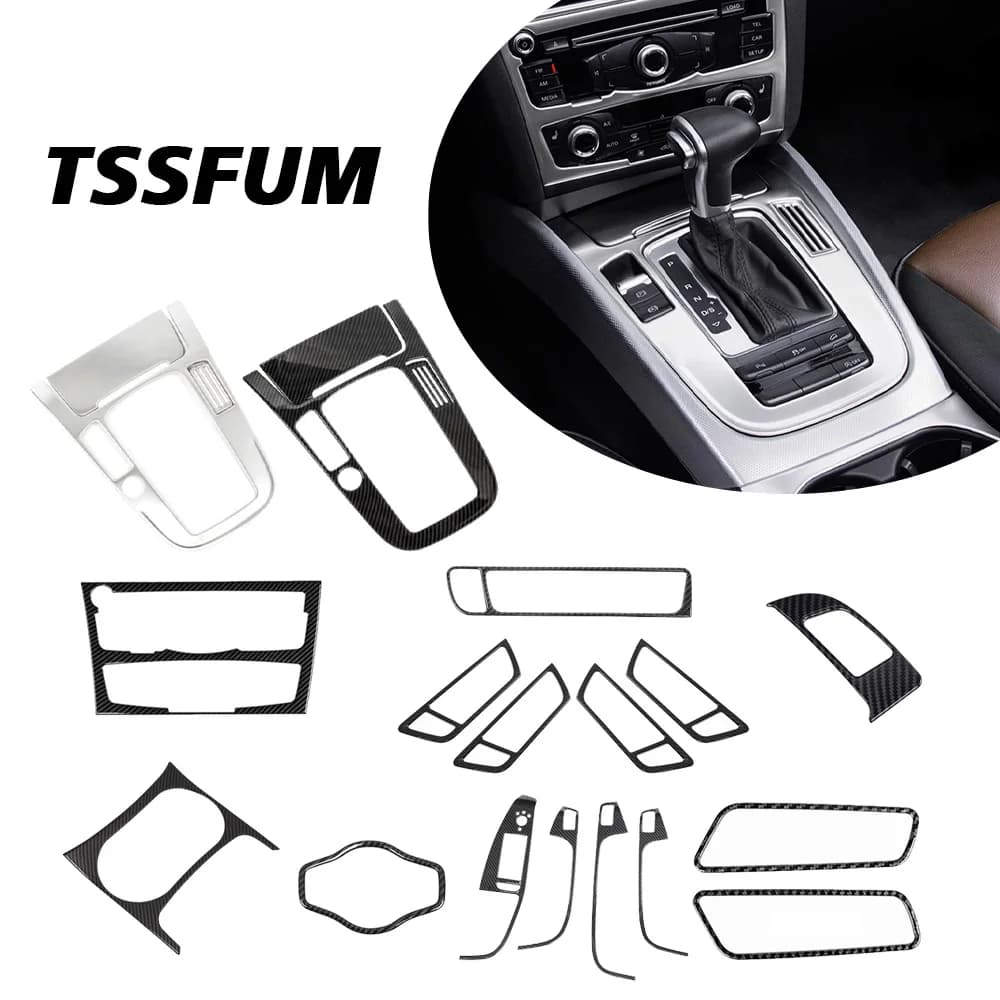 Per Audi Q5 8R 09-18 Adesivo in Acciaio Inox e Fibra di Carbonio per Interni Auto, Copertura Pannello Cambio, Accessori Decorativi