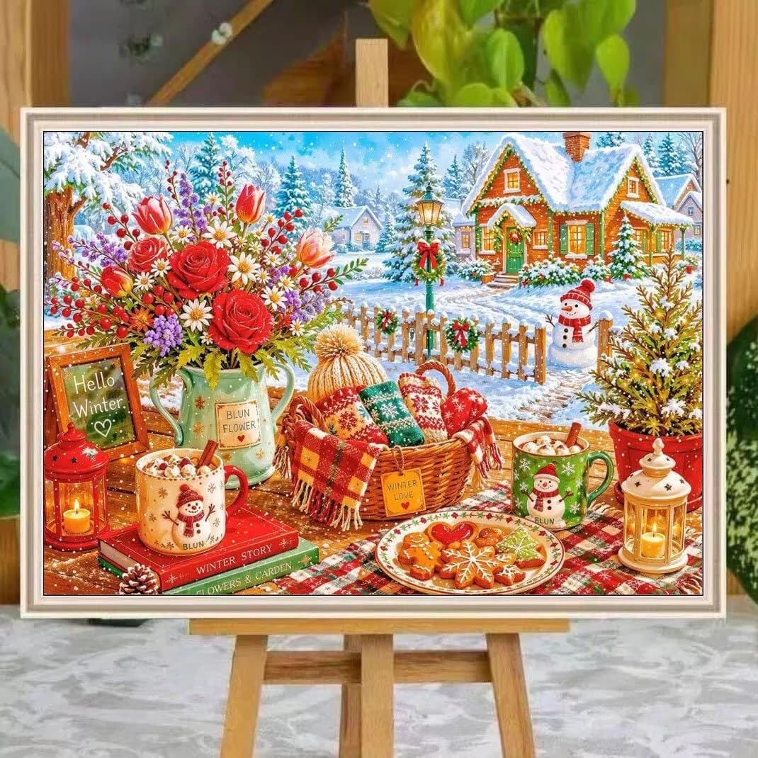 9CT 14ct Winter Printed Kits Cross Stitch Embroidery DIY Needlework Set Crafts With Needles Threads 65 Colors