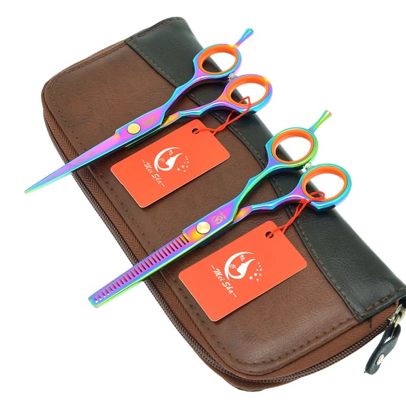 Meisha 5.5 pollici Arcobaleno Taglio Dei Capelli Forbici Per Diradamento Set Cesoie Per Parrucchiere In Acciaio Giapponese Barbiere Strumenti Per Taglio Di Capelli A0026A