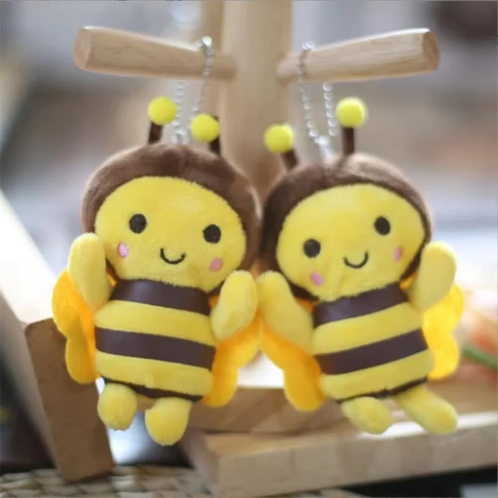 Mini 12cm Plush Bee Pendant Animation Honeybee Stuffed Toy with Chain Plush Keychain Gift