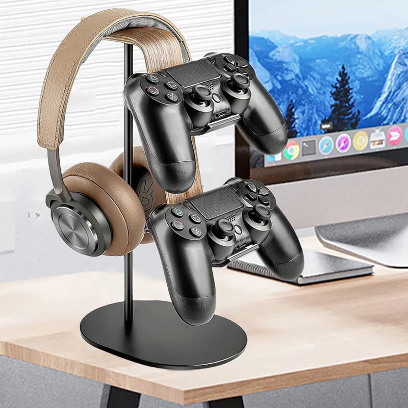 Universal headphone support 2 in1 wooden headphone support + aluminium alloy support for play handle support for PS5/PS4/XBOX display bracket