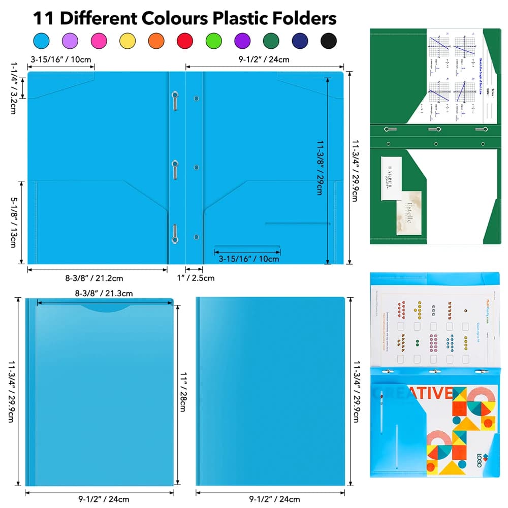 Cartelle in plastica dai colori misti Tasca frontale trasparente per l'organizzazione della scuola dell'ufficio Documenti di lavoro carta accademica File contratto