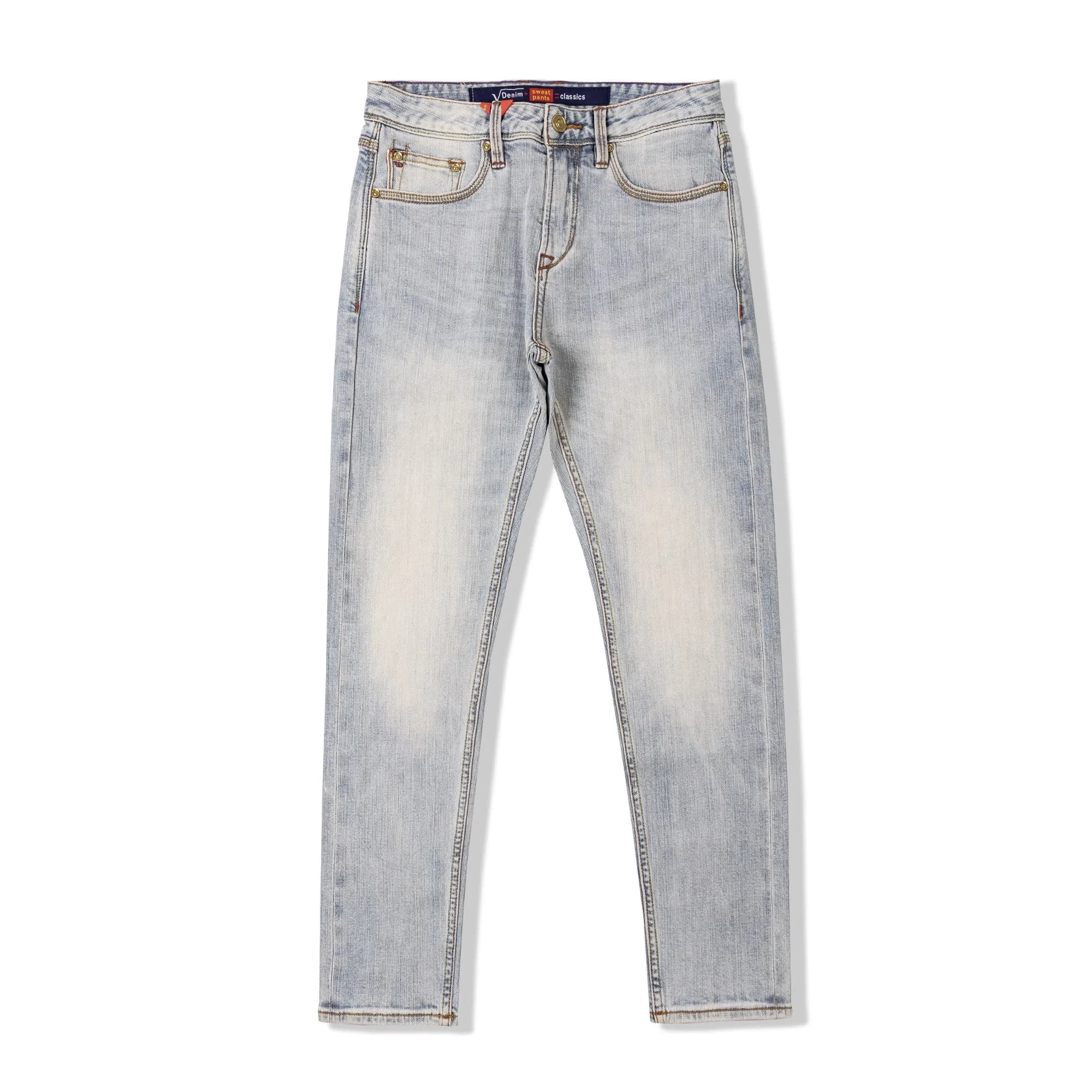 Jeans da Uomo Spring Amekaji 13oz in Denim Selvedge American Vintage Blu Chiaro Lavato, Gamba Dritta Slim, Leggermente Elasticizzati, per il Pendolarismo 5KM