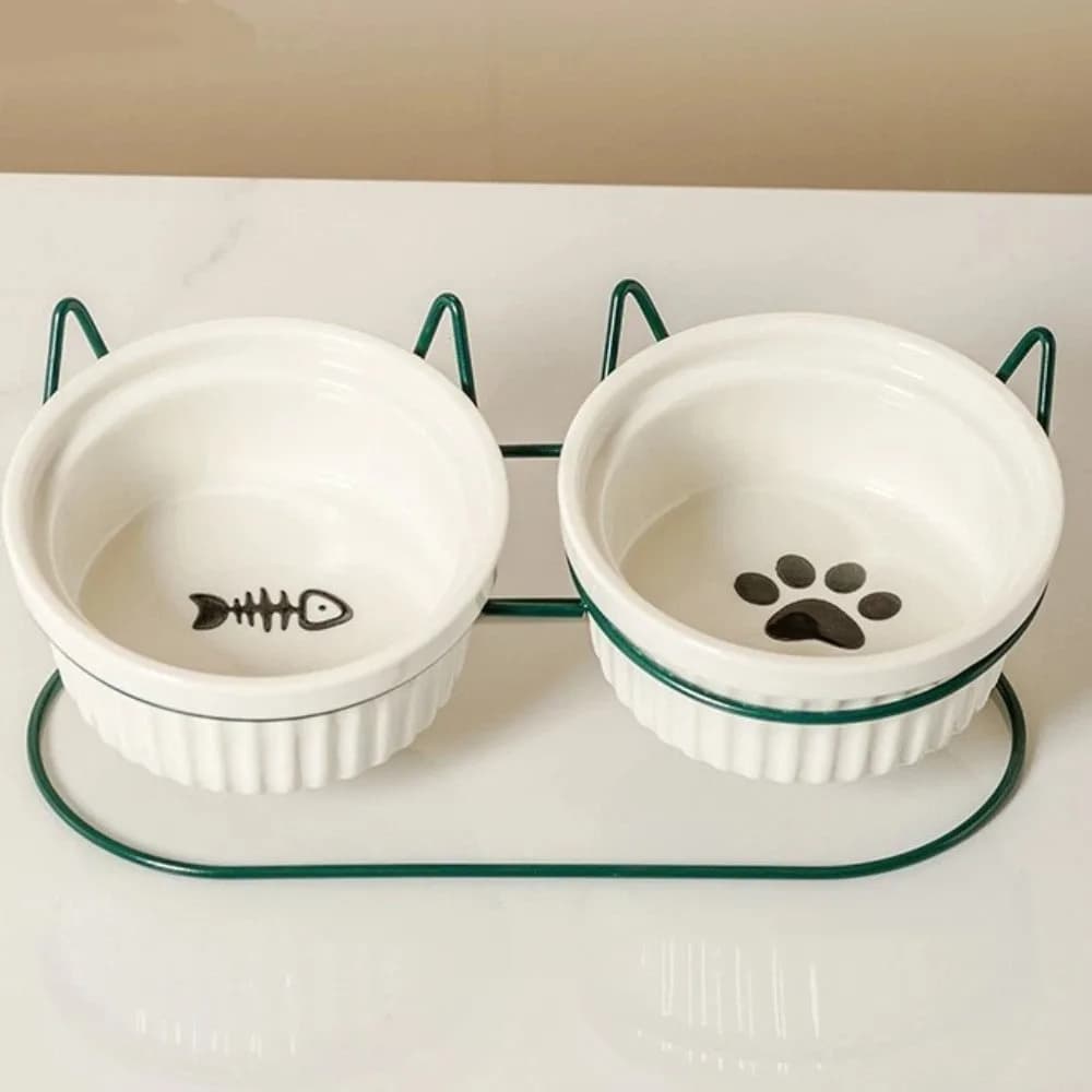 Non-Slip Elevated Cat Double Bowls Prevent Tipping High Footed Cat Food Bowls Iron Bracket Ceramic Cat Bowls Pet Feeding