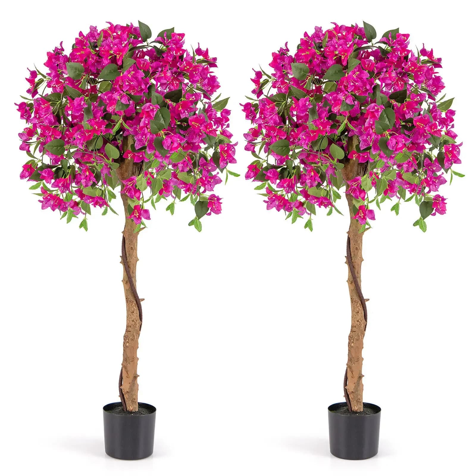 2 Pieces Artificial Azalea Tree 53'' with Red Flowers in Vivary Vase