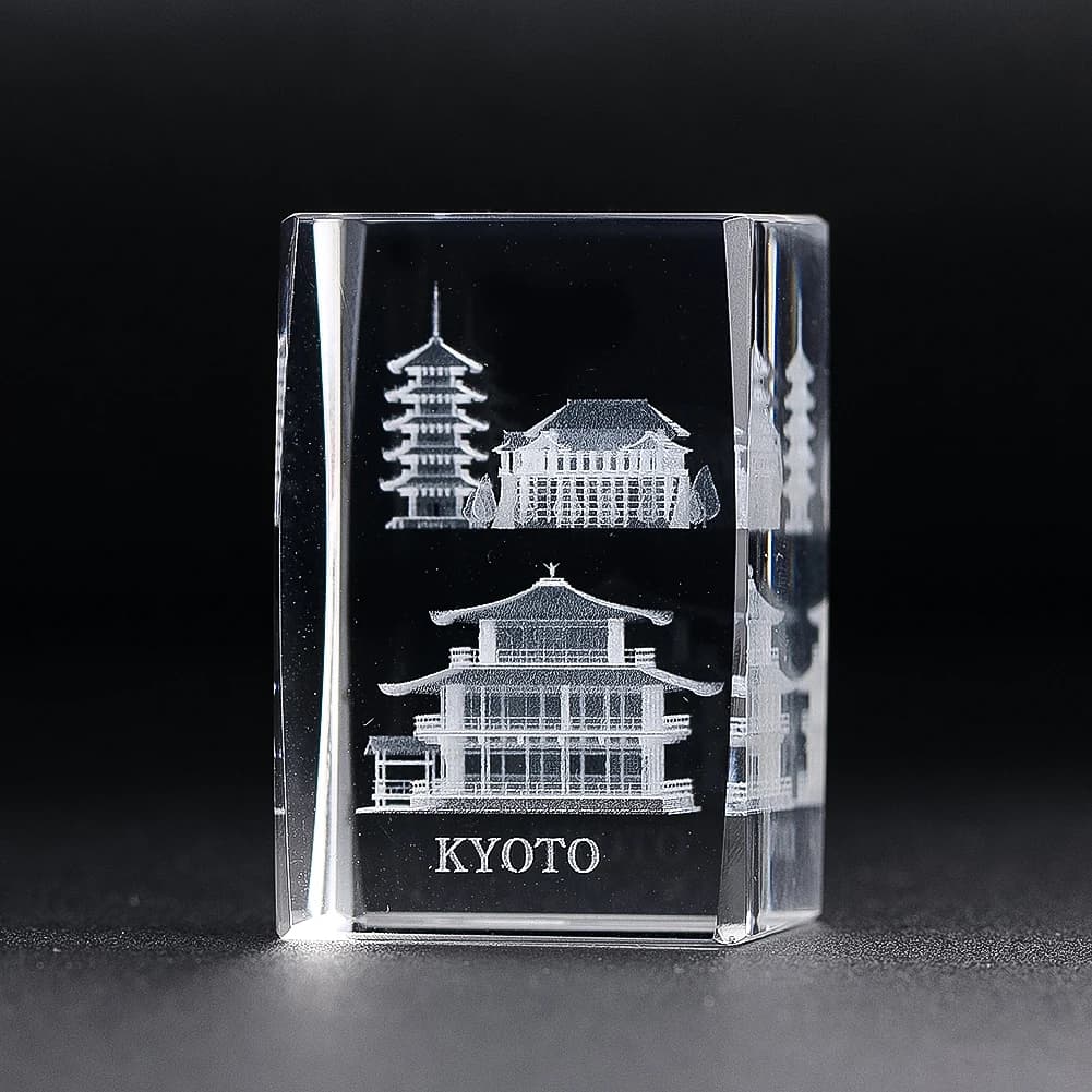 Incisione laser Cristallo di vetro Architettura antica cinese Figurine Miniature Viaggi Souvenir letterari Studio Ornamenti Regalo