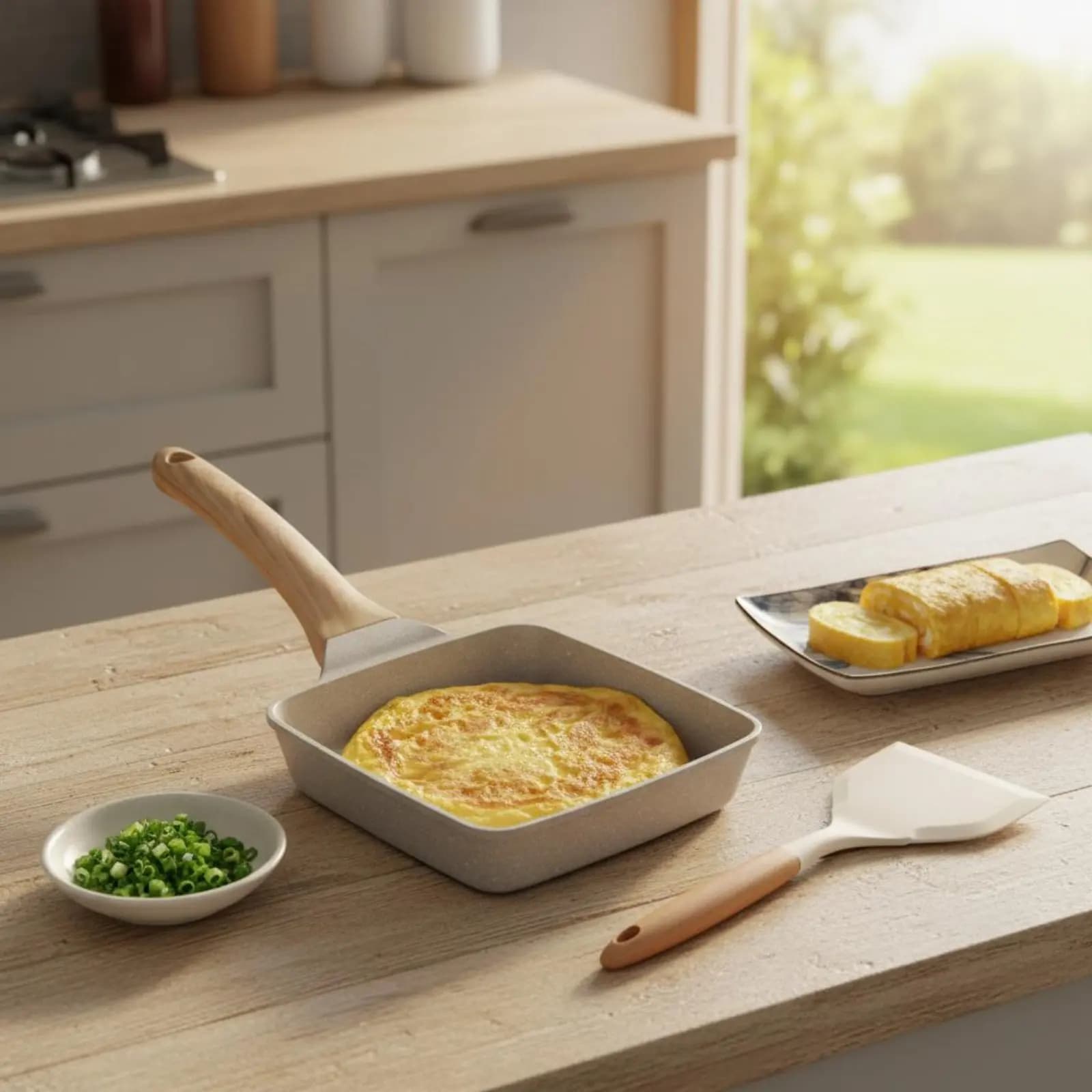 Padella per Tamagoyaki Antiaderente, Padella Giapponese per Omelette, Distribuzione Uniforme del Calore, Compatibile con Tutti i Piani Cottura, per Colazione e Cucina