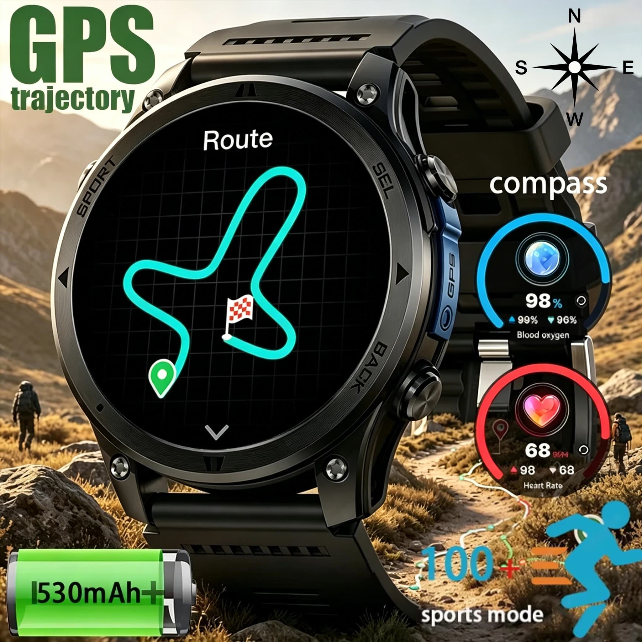 Nuovo Smartwatch GPS 2026 per Uomo, Resistente, con Chiamate Bluetooth, Bussola, Monitoraggio Frequenza Cardiaca e Ossigeno nel Sangue, Tracker Fitness per Sport all'Aperto