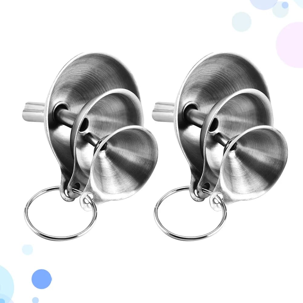 Set di 2 Imbuti in Acciaio Inossidabile, 3 Misure (Grande, Medio, Piccolo) con Anello per Appendere, per Olio, Oli Essenziali, Spezie, Aceto, Bottiglie da Cucina