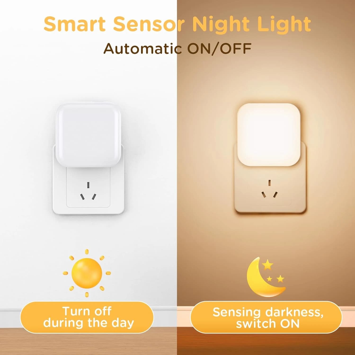 2 Bedroom Night Lamps with Intelligent Sensor, Automatic Switching on/off, 0.5W Dimmable LED Light, Comodin Lamp with EU Plug