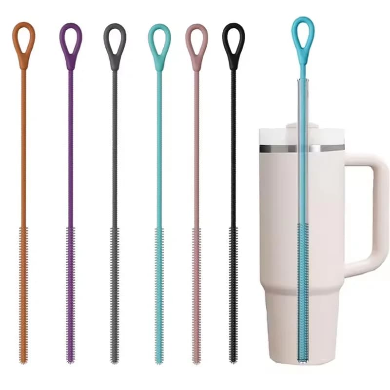 2PCS Straw Cleaner Brush Extra Long Silicone for Stanley Cups Reusable Straws Deep Cleaning Flexible Bristles Dishwasher Safe
