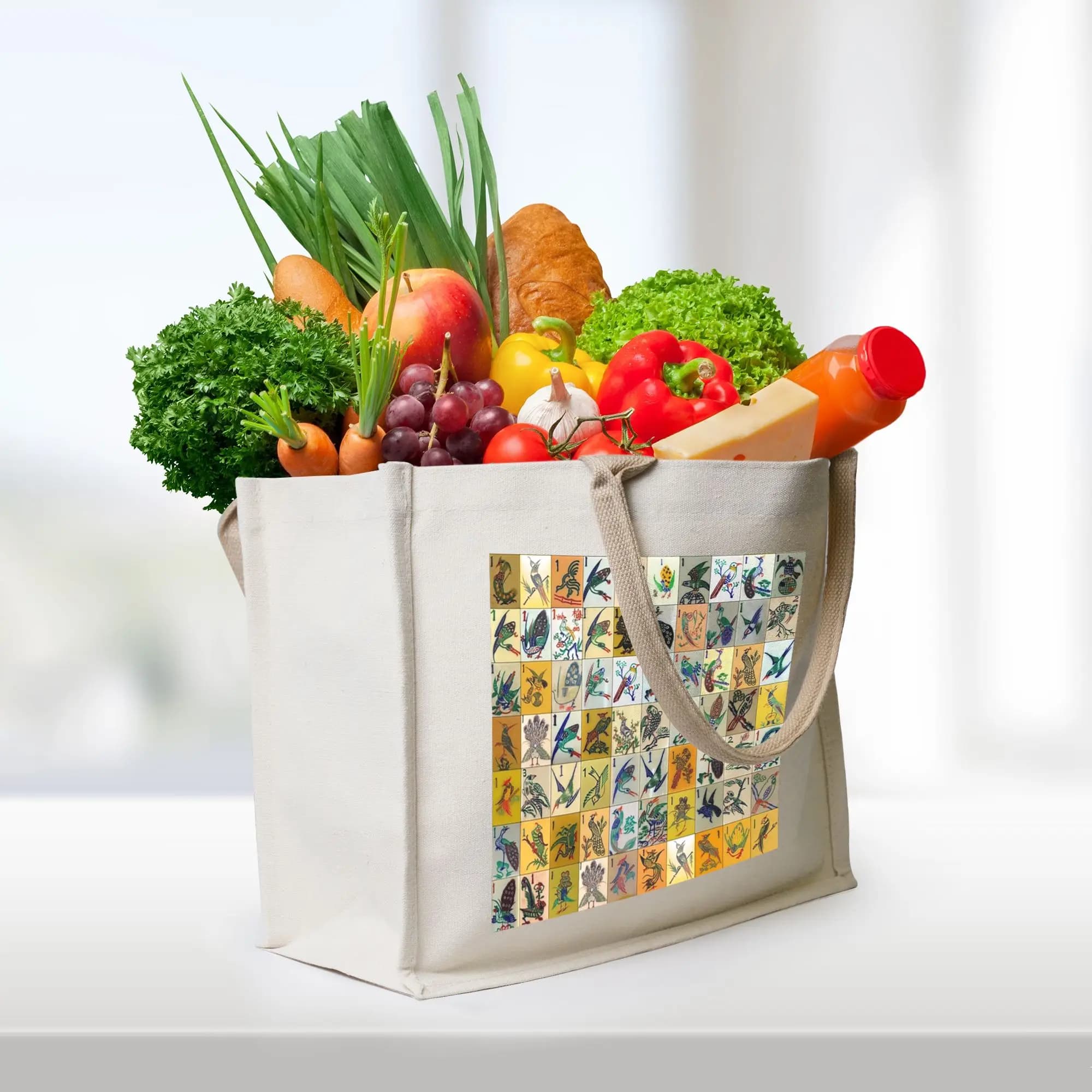 Borsa tote in tela Mah Jongg Birds Mahjong Tiles, borsa a tracolla da donna, borsa da viaggio
