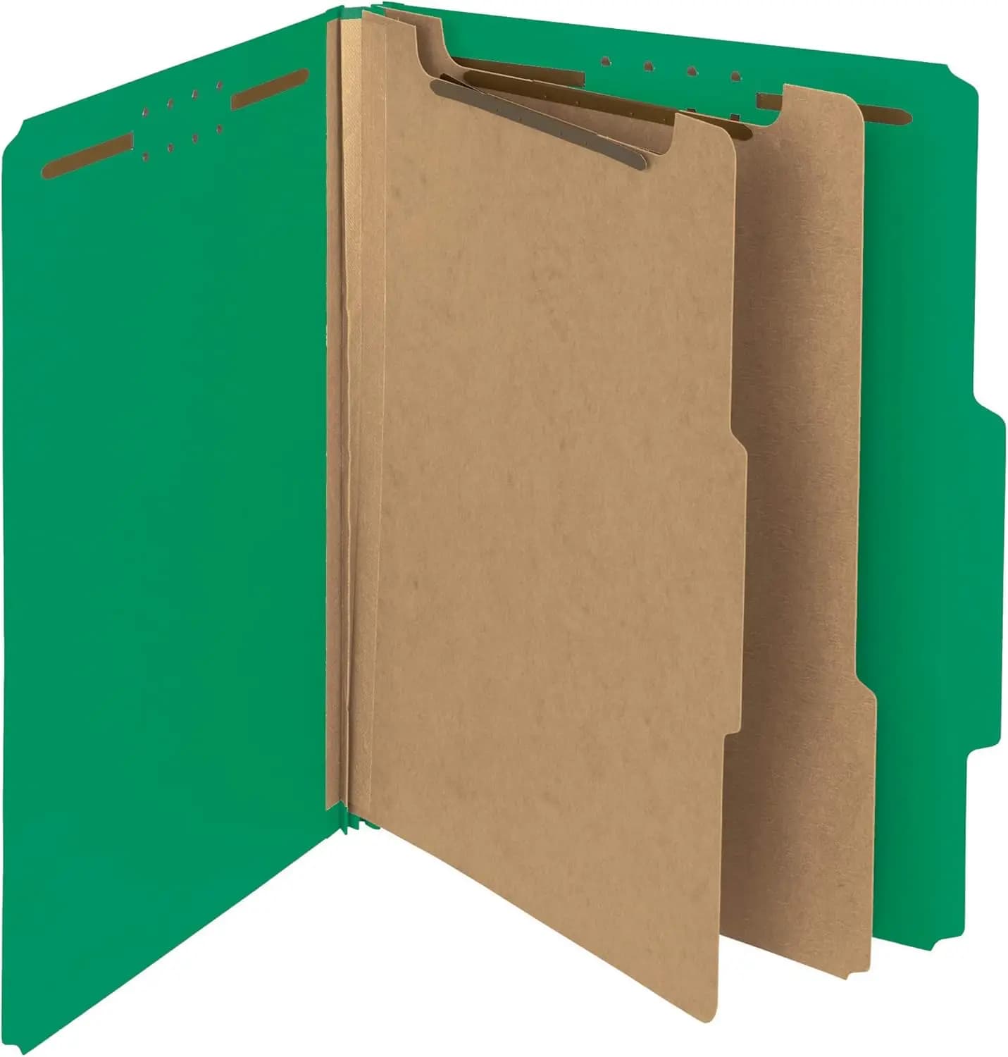 Cartelle per lettere riciclate con divisori, espansione 2", verde, 10 per scatola
