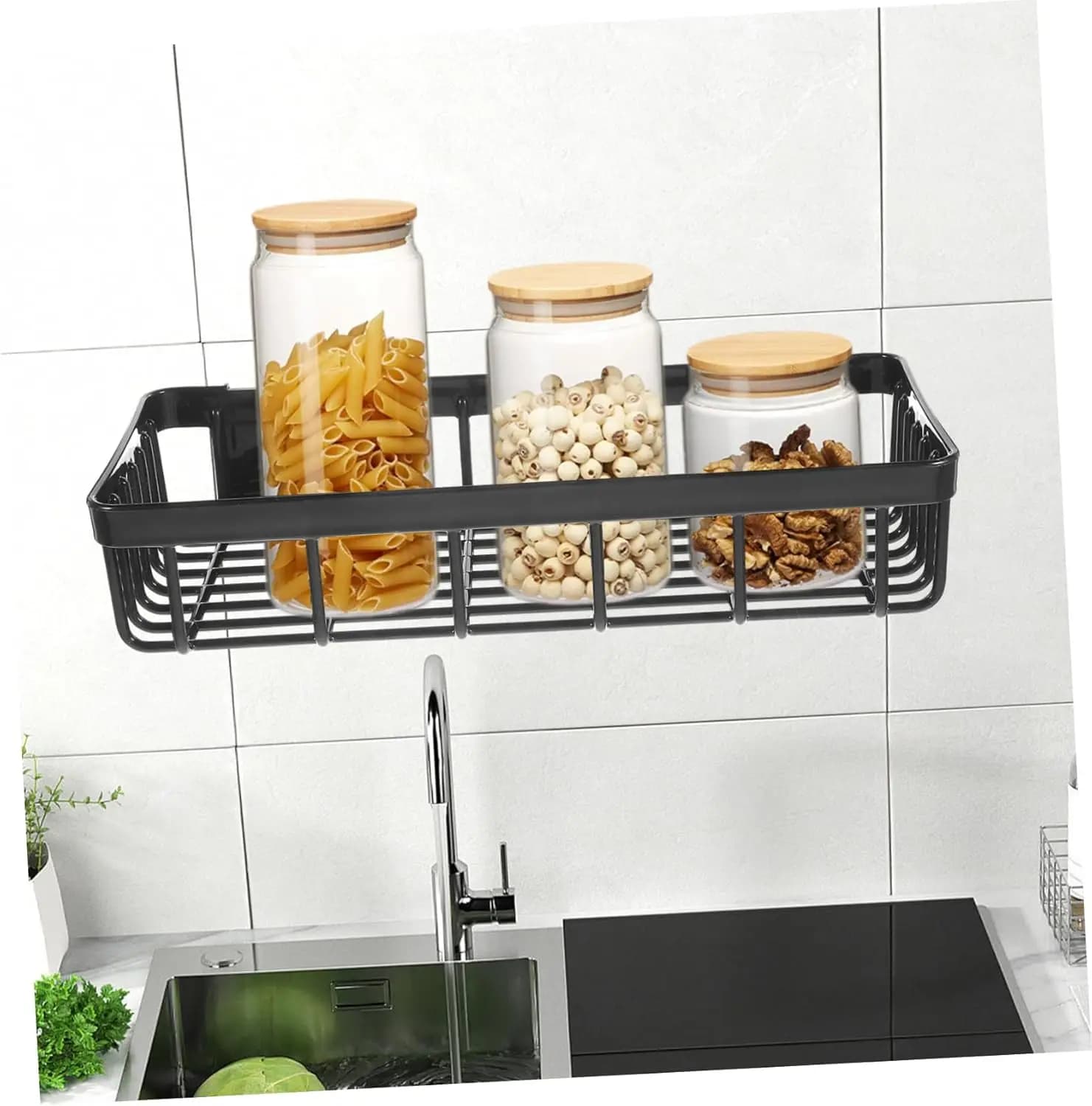 Organizer per Lavello con Ventose, Mensola da Cucina per Spazzole, Sapone e Spugne, Portaoggetti Antiruggine da Parete con Drenaggio
