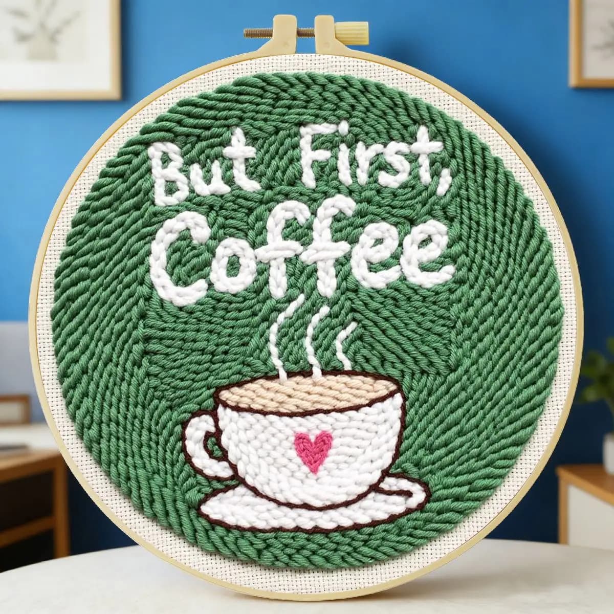 20X20CM/7.87inch Coffee Punch Needle Embroidery Set Kit Stitch Embroidery Knitted Embroidery DIY Handmade Gift Craft Painting