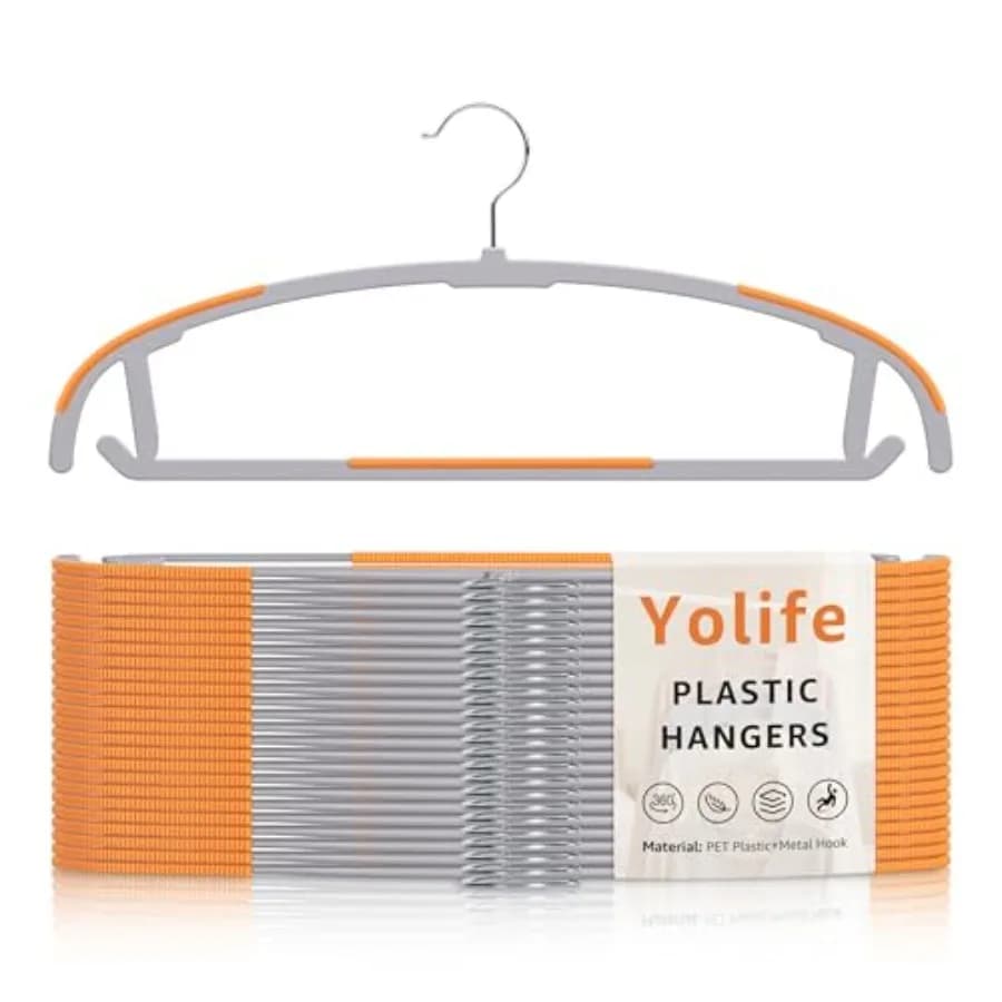 Plastic Clothes Hangers Pack with Non-Slip Pads, 17.5" L × 8.3" H Heavy Duty Hanger with 360° Swivel Metal Hook, Slim Space Sav