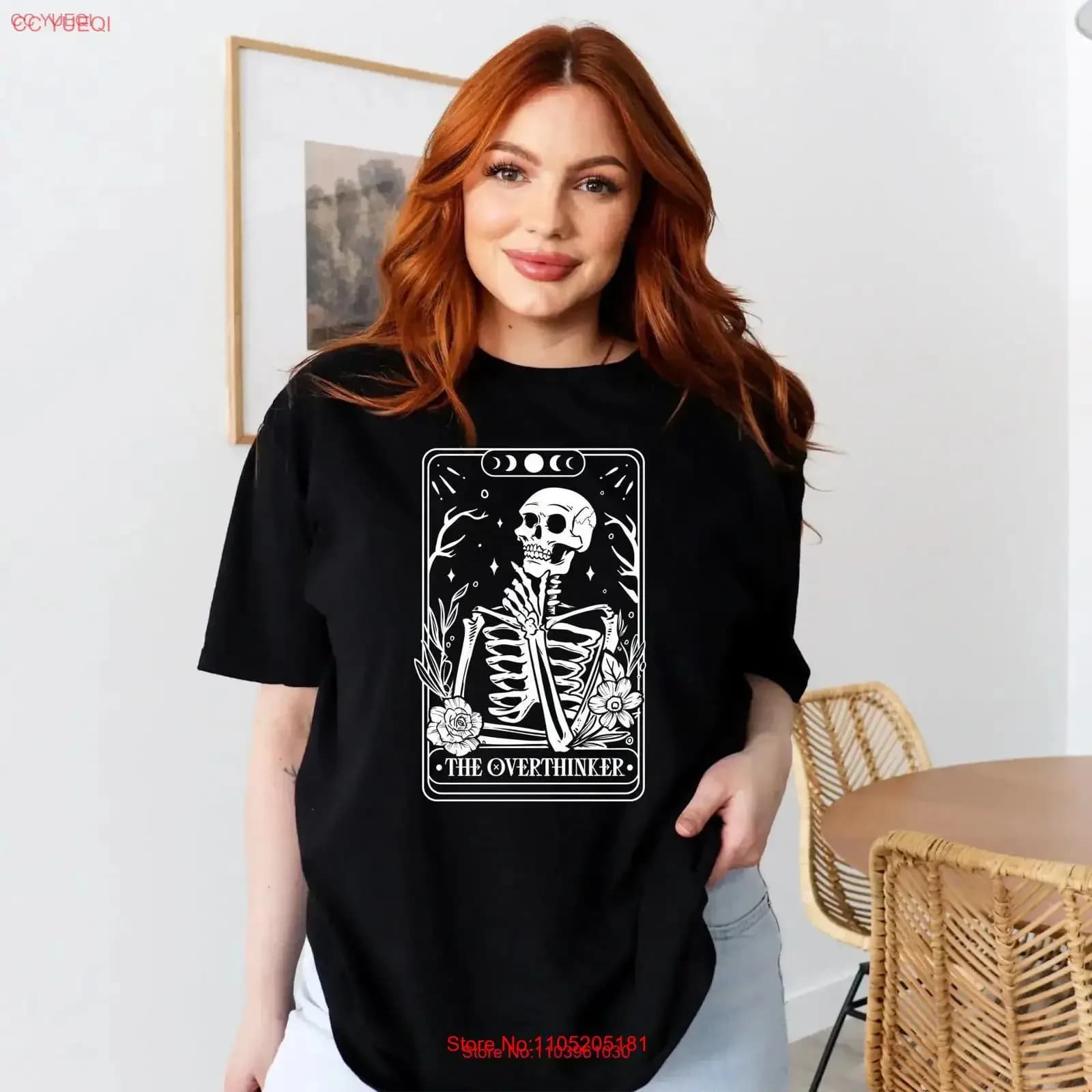 The overthinker taroT T Shirt Skeleton Skull card Thinking vintage Lavato moda Allungato Abiti firmati traspiranti