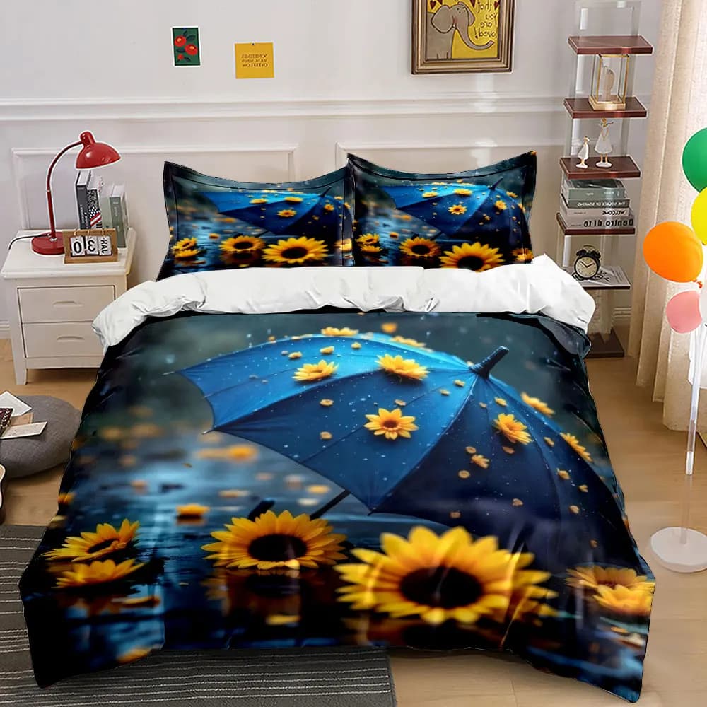 Set di coperte a forma di girasole per le giornate di pioggia, set di biancheria da letto morbida e confortevole, include 1 copripiumino e 2 federe, regalo