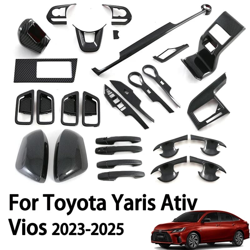For Toyota Yaris Ativ Vios 2023-2025: Modify Accessories with Carbon Fiber Coating for Rear Panel Anti-Graff and Cover Mirror Retrovisor